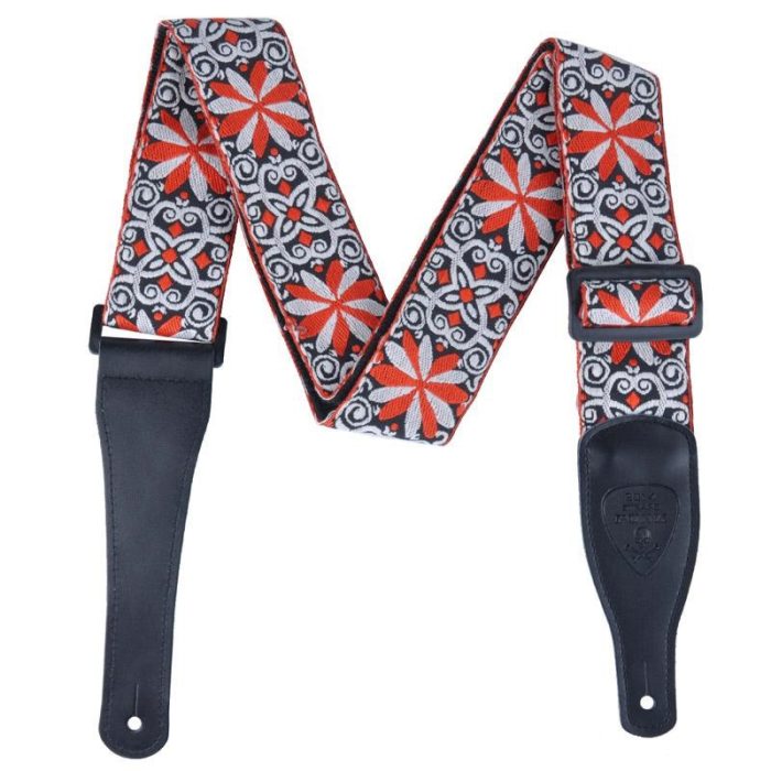 CORREA GUITARRA KL JACQUARD FLORES ROJA