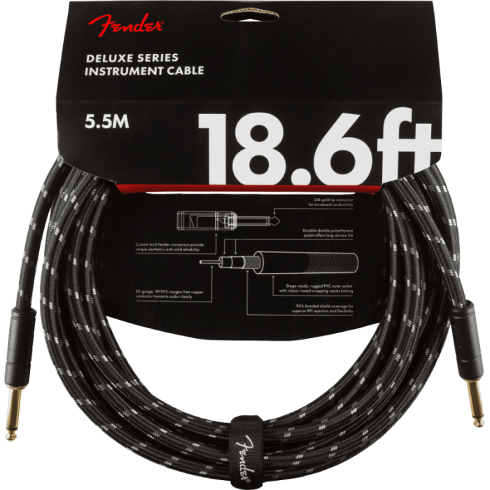 CABLE INSTRUMENTO FENDER DLX SERIES 18.6' BLACK TWD - 5.5 mt